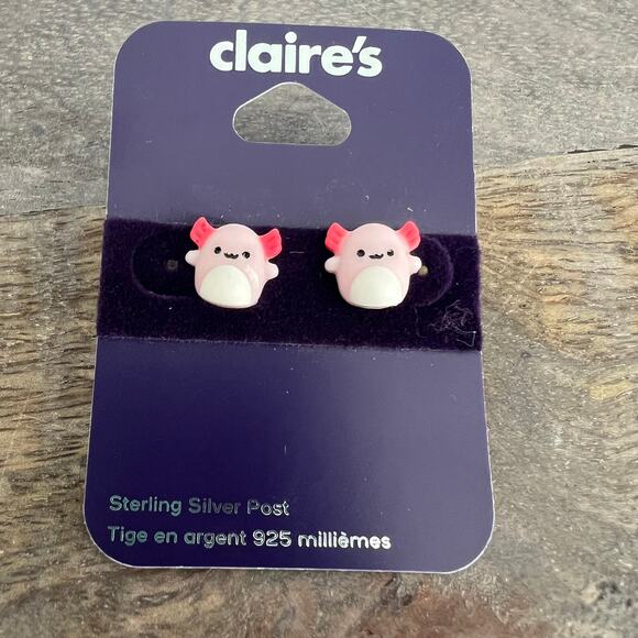 New Claire's Pink Axolotl Sterling Silver Post Stud Earrings - Picture 1 of 7